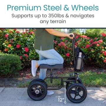 Vive Mobility All Terrain Knee Scooter Walker for Foot Injuries - Adult Broken Leg Crutch Cart Roller for Surgery, Broken Foot, Ankle Injury - Kneeling Rolling Steerable Seated Wheel Scooter Aid