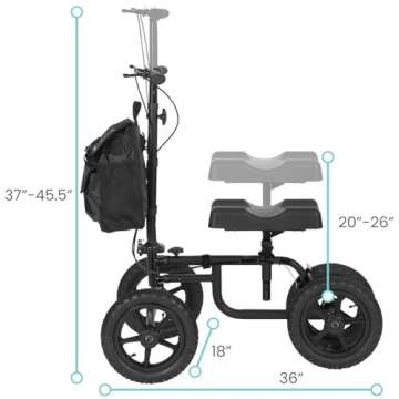 Vive Mobility All Terrain Knee Scooter Walker for Foot Injuries - Adult Broken Leg Crutch Cart Roller for Surgery, Broken Foot, Ankle Injury - Kneeling Rolling Steerable Seated Wheel Scooter Aid