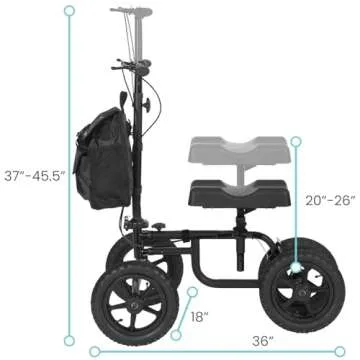 Vive Mobility All Terrain Knee Scooter Walker for Foot Injuries - Adult Broken Leg Crutch Cart Roller for Surgery, Broken Foot, Ankle Injury - Kneeling Rolling Steerable Seated Wheel Scooter Aid