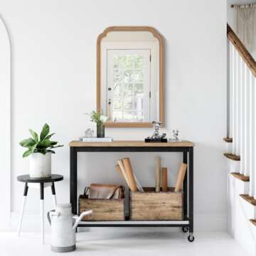 WallBeyond Wood Frame Wall Mirror Rounded Corner Arch Rectangle Mirror for Entryway, Living Room or Bedroom Home Decor - Light Woodgrain [20" x 30" Honey-Colored]