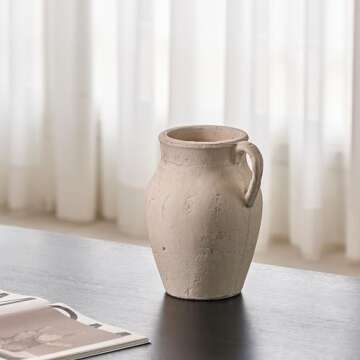 LB2 Rustic Large Ceramic Vase, Zen Style vase, 10.6" Tall Terra Cotta Pitcher Vase, Distressed Farmhouse Decor, Pottery Decorative Flower Vase for Home Decor