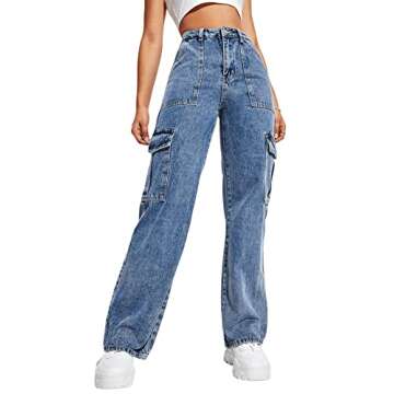 SweatyRocks Women's High Waist Cargo Jeans - Stylish Denim Pants