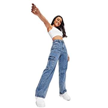 SweatyRocks Women's High Waist Cargo Jeans - Stylish Denim Pants