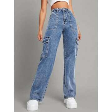 SweatyRocks Women's High Waist Cargo Jeans - Stylish Denim Pants
