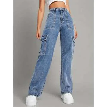 SweatyRocks Women's High Waist Cargo Jeans - Stylish Denim Pants