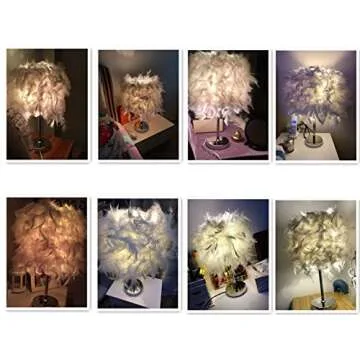 TowerTree Feather lamp,White Beside Table lamp for Bedroom,Children,Wedding,Birthday,Vintage Deco Desk Light Free Light buld Include(A)