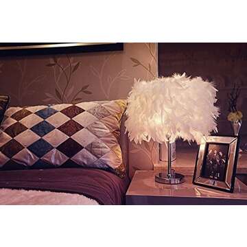 TowerTree Feather lamp,White Beside Table lamp for Bedroom,Children,Wedding,Birthday,Vintage Deco Desk Light Free Light buld Include(A)