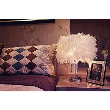 TowerTree Feather lamp,White Beside Table lamp for Bedroom,Children,Wedding,Birthday,Vintage Deco Desk Light Free Light buld Include(A)
