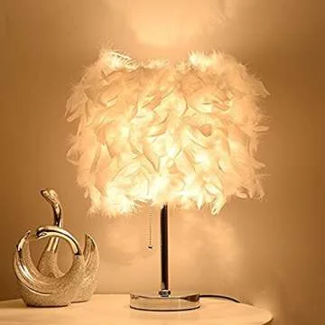 TowerTree Feather lamp,White Beside Table lamp for Bedroom,Children,Wedding,Birthday,Vintage Deco Desk Light Free Light buld Include(A)