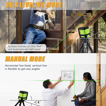 Line Laser Level Tool – 100ft Green Self Leveling Laser Line Level with Horizontal and Vertical Line Laser leveler for Indoor Outdoor Picture Hanging Construction Wall Writing Tile Installation