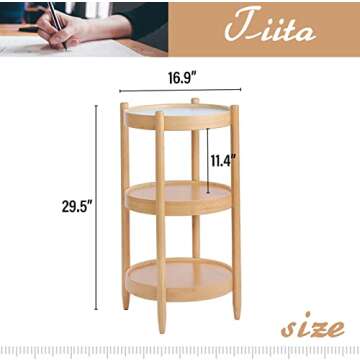 Tiita Round End Table, Round Coffee Table, 3-Tier Modern Side Table, Small Bamboo Living Room Side T...