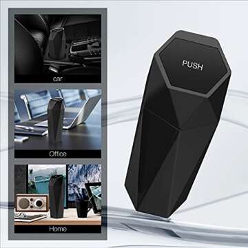 SZEOF Car Trash Can with Lid,Portable Vehicle Auto Car Garbage Can,Diamond Design Mini Garbage Bin for Automotive Car, Home, Office, Kitchen, Bedroom(1 Pack,Black)