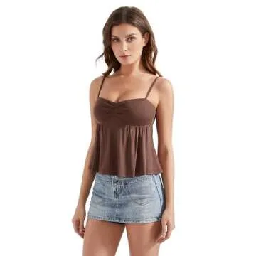 OMKAGI Cute Peplum Camisole Top with Built-In Bra