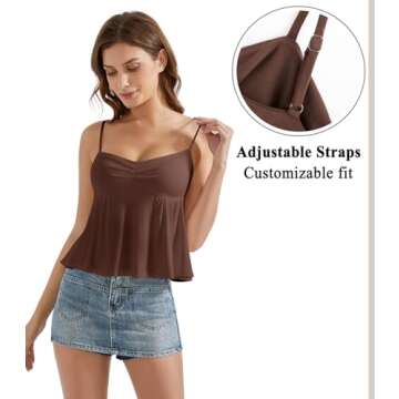 OMKAGI Cute Peplum Camisole Top with Built-In Bra