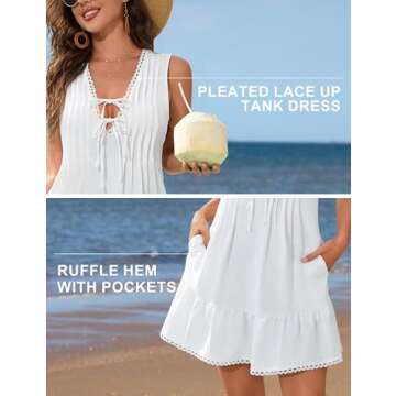 Blooming Jelly Womens Bathing Suit Cover Up Pleated Lace Up Swim Beach Dress Flower Trim Swimsuit Coverup with Pockets(Hot Pink,L)