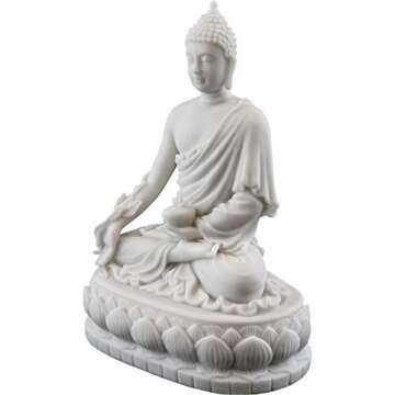 Top Collection Medicine Buddha Statue Buddha of Healing Sculpture in White Marble Finish - 5.5-Inch Collectible Figurine