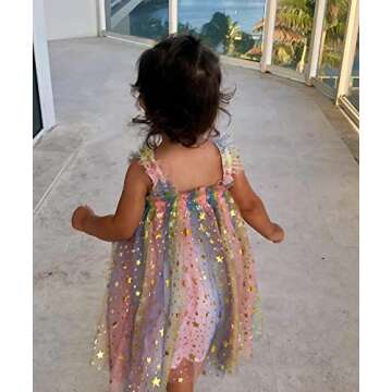 Toddler Baby Girl Sequins Dress Sleeveless Rainbow Stars Print Mesh Tulle Dress Summer Layered Princess Cake Dress (Colorful Stars, 2-3T)