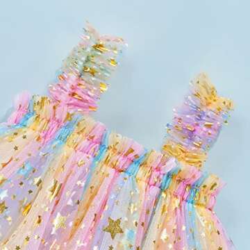 Toddler Baby Girl Sequins Dress Sleeveless Rainbow Stars Print Mesh Tulle Dress Summer Layered Princess Cake Dress (Colorful Stars, 2-3T)