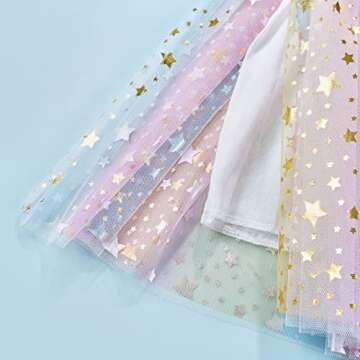 Toddler Baby Girl Sequins Dress Sleeveless Rainbow Stars Print Mesh Tulle Dress Summer Layered Princess Cake Dress (Colorful Stars, 2-3T)