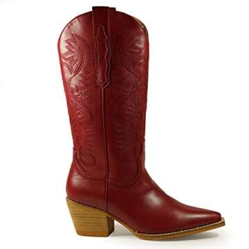 ARiderGirl Hanan Women Knee High Western Style Stacked Heel Boots