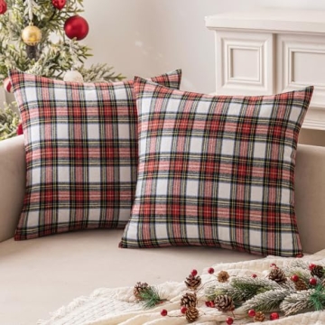 MIULEE Christmas Set of 2 Scottish Tartan Plaid Throw Pillow Covers Farmhouse Classic Decorative Squ...