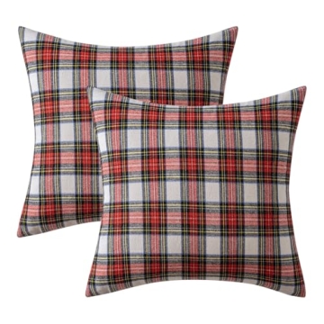 MIULEE Christmas Set of 2 Scottish Tartan Plaid Throw Pillow Covers Farmhouse Classic Decorative Square Cushion Cases for Home Decor Sofa Couch 18x18 Inch, Red and White