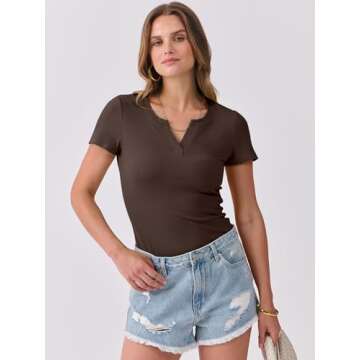 ANRABESS Women Short Sleeve Tops V Neck Rib Knit Slim Fit Shirts Basic Tee 2025 Summer Casual T-Shir...