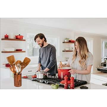 Wooden Utensils for Cooking, 7pcs Natural Acacia Wood kitchen utensils set with Holder For Cooking U...