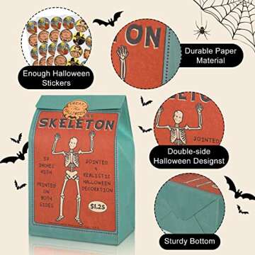 AnyDesign Vintage Halloween Treat Bags 48Pcs with Stickers