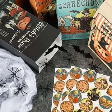 AnyDesign Vintage Halloween Treat Bags 48Pcs with Stickers