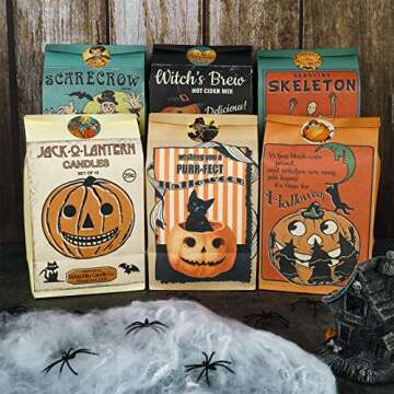 AnyDesign Vintage Halloween Treat Bags 48Pcs with Stickers