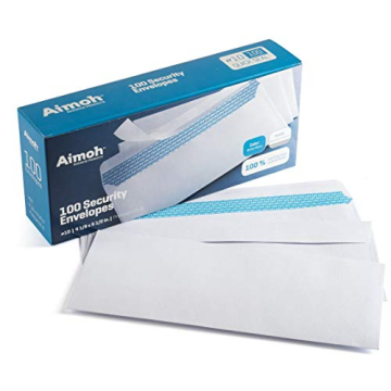 Aimoh #10 Security Self Seal Envelopes – 100 Qty |No Window, EnveGuard, 4⅛ x 9½", White, 24 LB, 100 Count (34100)
