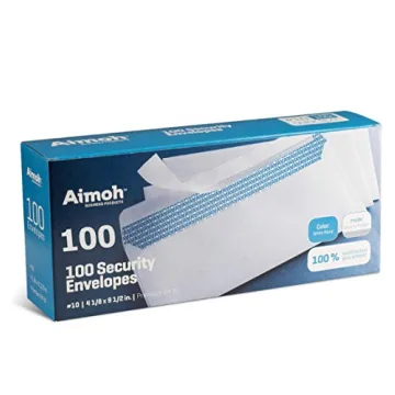Aimoh #10 Security Self Seal Envelopes – 100 Qty |No Window, EnveGuard, 4⅛ x 9½", White, 24 LB, 100 Count (34100)