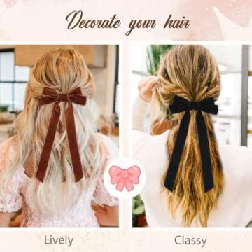 6PCS Velvet Hair Bows, Bow Hair Clips with Long Tail, Red Hair Bows for Women Girls Toddler, Cute Ha...