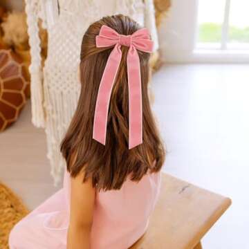 6PCS Velvet Hair Bows, Bow Hair Clips with Long Tail, Red Hair Bows for Women Girls Toddler, Cute Hair Ribbon Barrette Ponytail Holder Alligator Clips Accessories