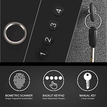 Biometric Slider Handgun Gun Safe with Fingerprint, PIN and Key Access