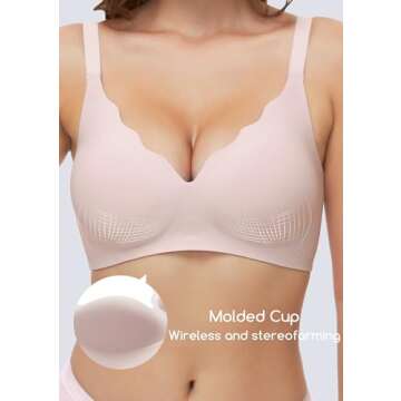 Quttlzze Womens Bras No Underwire Seamless Wireless Sleeping Bras Scalloped Deep V Bralettes Comfortable Everyday Bras-PK,M Light Pink