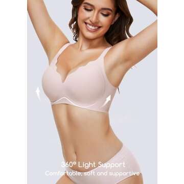Quttlzze Womens Bras No Underwire Seamless Wireless Sleeping Bras Scalloped Deep V Bralettes Comfortable Everyday Bras-PK,M Light Pink