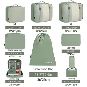 BAGAIL 8 Set Packing Cubes Travel Organizers Matcha Green