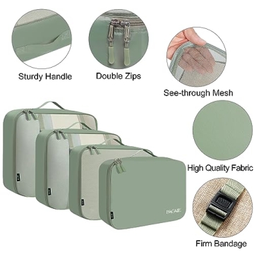 BAGAIL 8 Set Packing Cubes Travel Organizers Matcha Green
