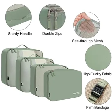 BAGAIL 8 Set Packing Cubes Travel Organizers Matcha Green