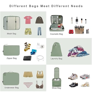 BAGAIL 8 Set Packing Cubes Travel Organizers Matcha Green