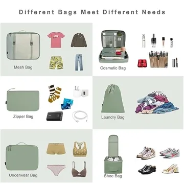 BAGAIL 8 Set Packing Cubes Travel Organizers Matcha Green