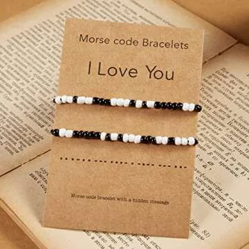 Desimtion Matching Bracelets for Him Her Couples Gifts for Boyfriend Girlfriend I Love You Morse Code Bracelet