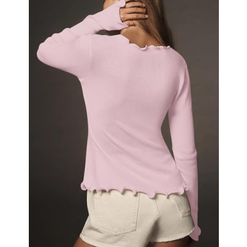 ICOBID Women’s 3D Flower V Neck Ruffle Trim Shirt