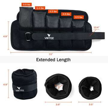Virtee Adjustable Ankle Weights for Women Men Kids, Wrist Weight Set 1-5 lbs (1 Pair) with Removable Weight for Jogging, Walking, Gymnastic, Workout, 0.5-2.5 lbs Each Pack, 2 Pack