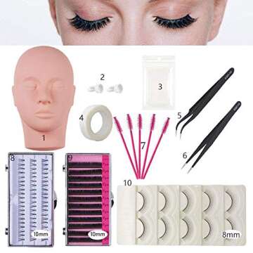False Eyelashes Extension Practice Exercise Set for Professional Flat Mannequin Head Lip Makeup Trai...