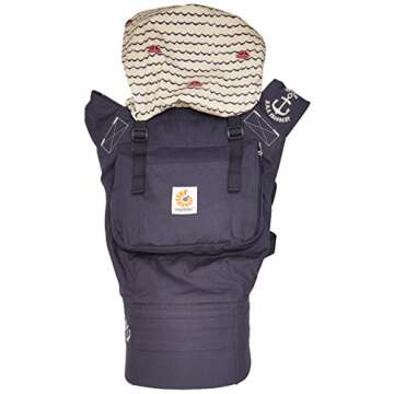 Ergobaby Original Award Winning Ergonomic Multi-Position Baby Carrier with X-Large Storage Pocket, Sailor
