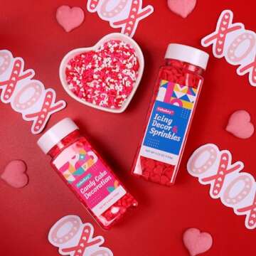 Heart Sprinkles for Cake Decorating, Valentine sprinkles, Edible Pink and Red Sprinkles for Cookies, Ice Cream, Cupcake Topper, love Confetti Sprinkles, 4.2 ounce Pink sprinkles for Wedding