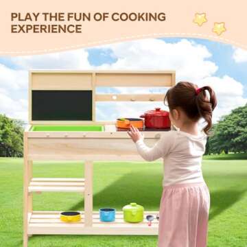 Wooden Mud Kitchen for 3-8years girls and boys solid wood Kitchen Play set Outdoor Wooden Backyard Pretend toy role Play Kitchen with Removable large size, Kitchen accessories, Stove